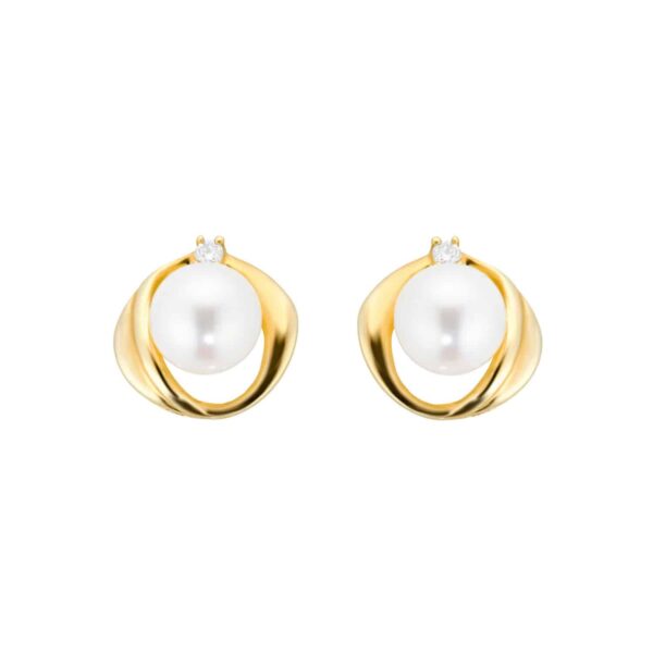 9ct Yellow Gold Fluid Pearl 0.04ct Stud Earrings
