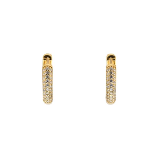 Yellow Gold Plated Silver Pave Cubic Zirconia Huggie Earrings - Image 2
