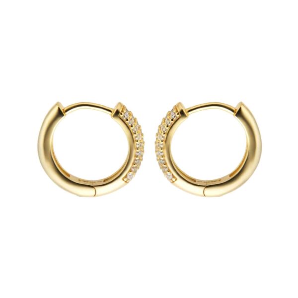 Yellow Gold Plated Silver Pave Cubic Zirconia Huggie Earrings - Image 3